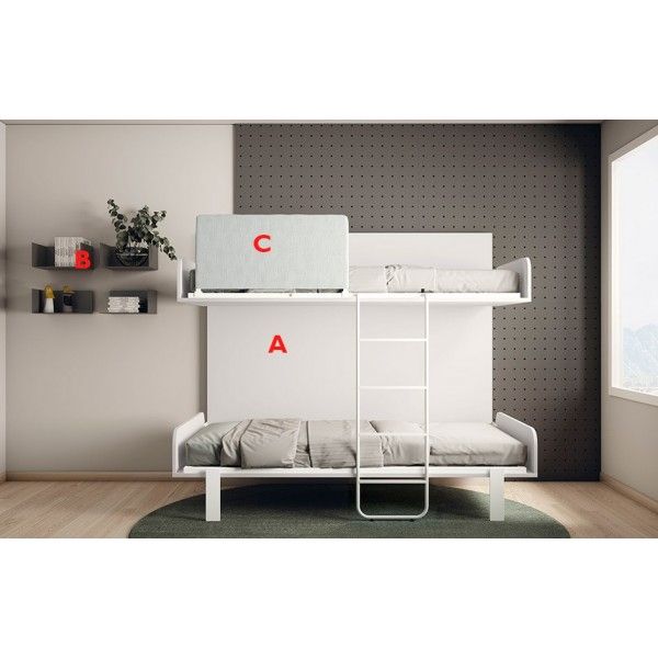Litera de 2 camas abatible horizontal personalizable colección Tweed 22 de Tobisa