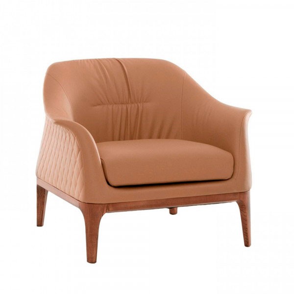Tiffany sillón tapizado en piel con estructura de madera