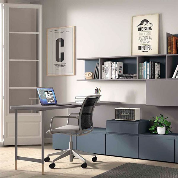 Zona de estudio F356 con mesa de despacho y librería